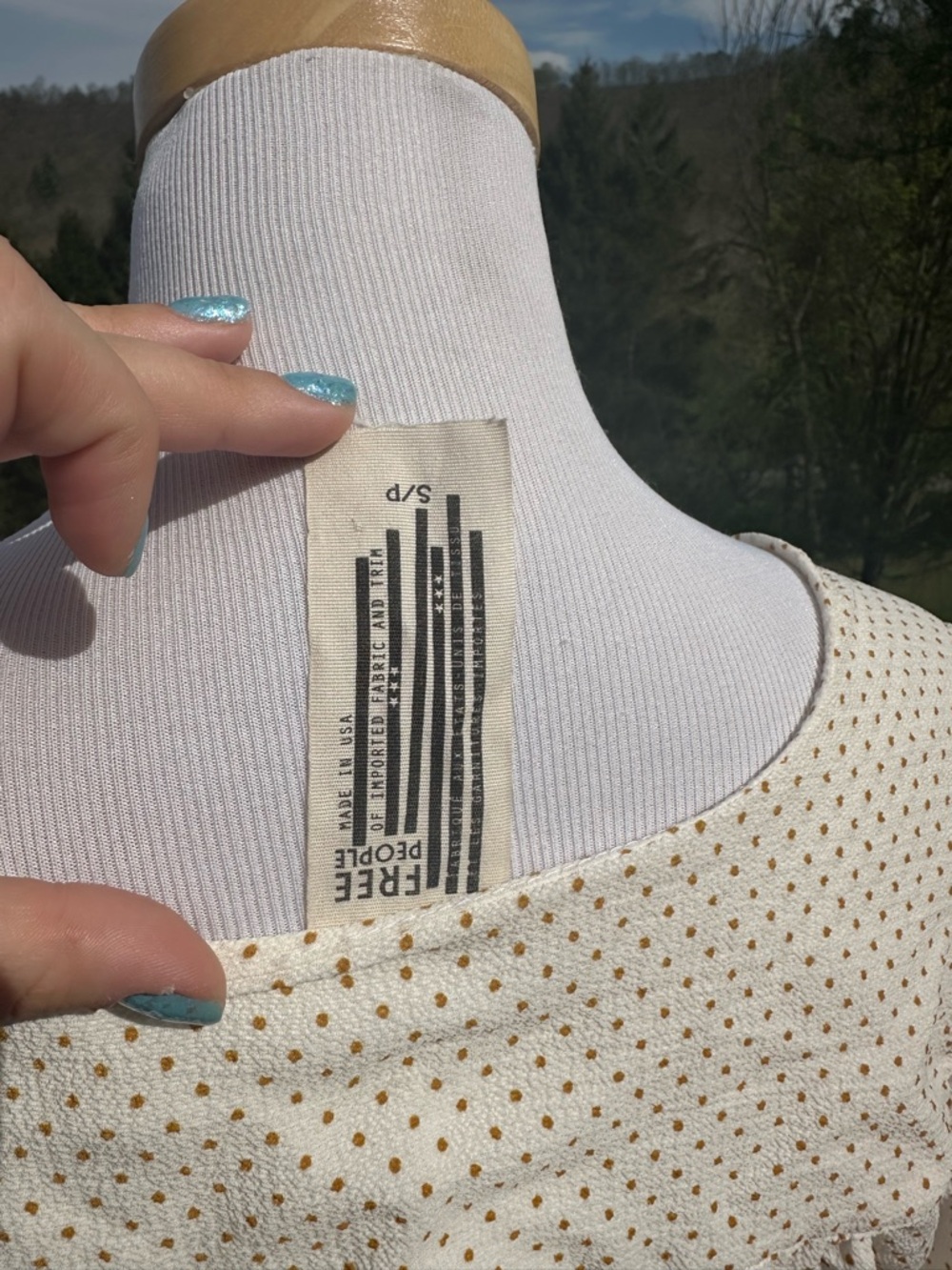 Free People Cream Dot Tie-Neck Flutter Sleeve Bodysuit - Picture 5 of 5